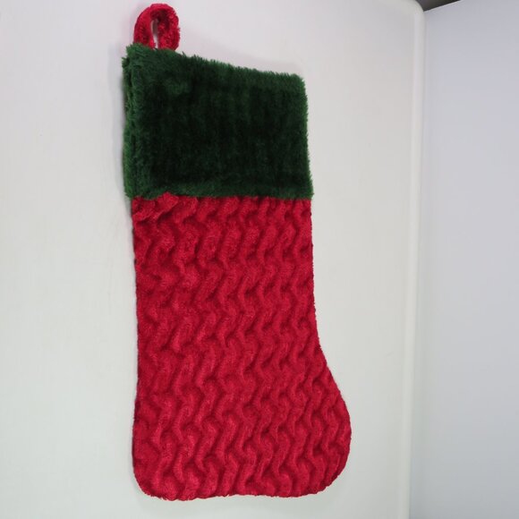 Christmas Stocking dark green & dark red w zig zag pattern in fabric 18" long - Picture 2 of 6